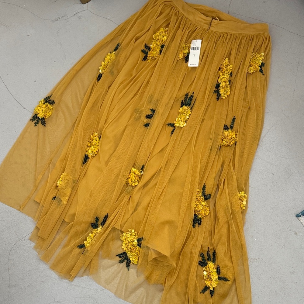 Anthropologie Mustard Floral A-Line Skirt